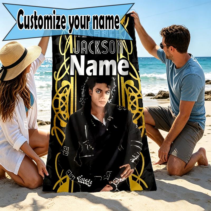 Custom Name Personalized American singer Print Beach Towel, for Trip Camping Beach Party Home Decor, Birthday Gift for Family & Friends