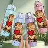 1PC Squirrel Holding Heart Cute Print 750ml Color Plastic Sports Water Bottle Leakproof Flip Straw Lid Suitable for Sports Office Home Use