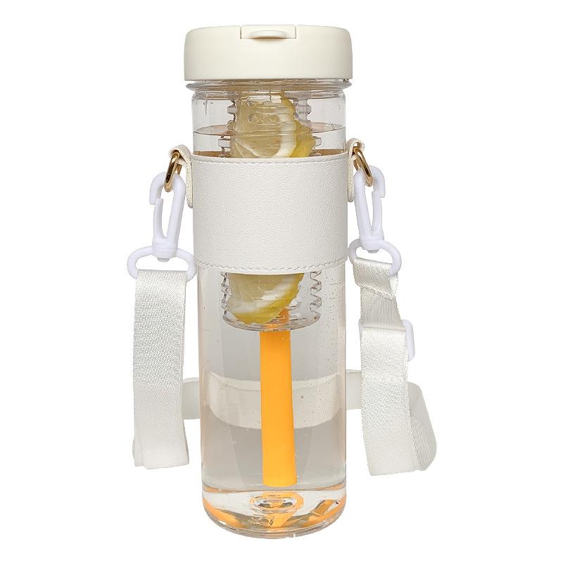 800ml Large Capacity Water Bottles with Strap Dry Wet Separation Fruit Lemon Filter Plastic Drinking Bottle with Straw Outdoor Sports Water Cup