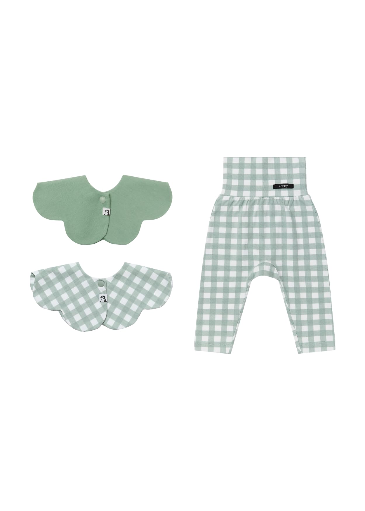 

Soft Modal High Waist Leggings 1P Bib 2P Sage Gingham Set [Konny] + / (Sage Gingham/Sage Gingham/Sage Green)-12M