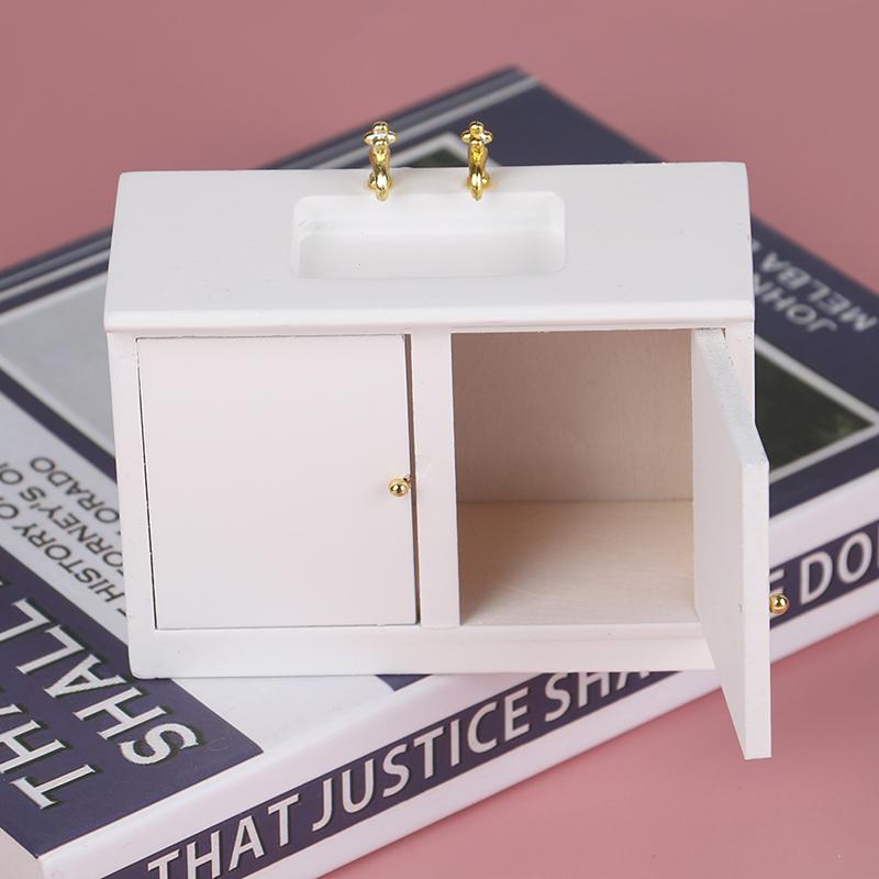 1:12 Dollhouse Miniature Hand Sink Shaver Set Brush Razor Towel Makeup Rack Bath Set Bathroom Model Decor Furniture Accessories