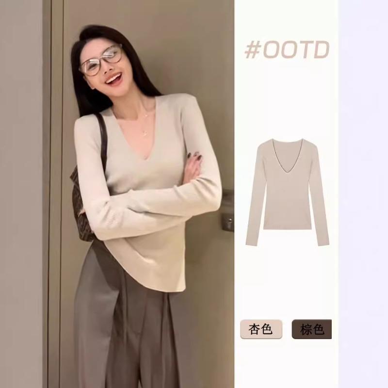 Collar Slack Knitted Sweater Women's Spring New Slim-fit Pure Long-sleeved Bottoming Top