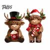 Unique Holiday Home Soft Furnishings 2Pcs Christmas Highland Cow Figurines, Resin Santa Reindeer Cow, with Hat, Detailed Animal Craft Hot Cocoa, Decor