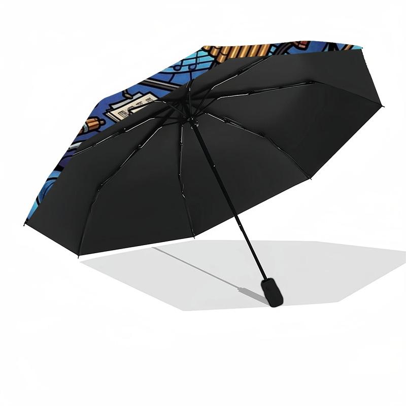 Musical Harmony Glass Pattern Umbrella, Portable and Foldable Design, 8 Ribs, a Casual Accessory for Halloween, Christmas, and Birthday Gifts.