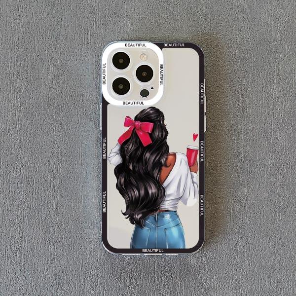 Pretty Girl Clear Phone Case For iPhone 11 12 13 Pro Max 15 14 Pro Max Plus X XS XR 7 8 Plus SE 2020 Transparent Back Cover Capa