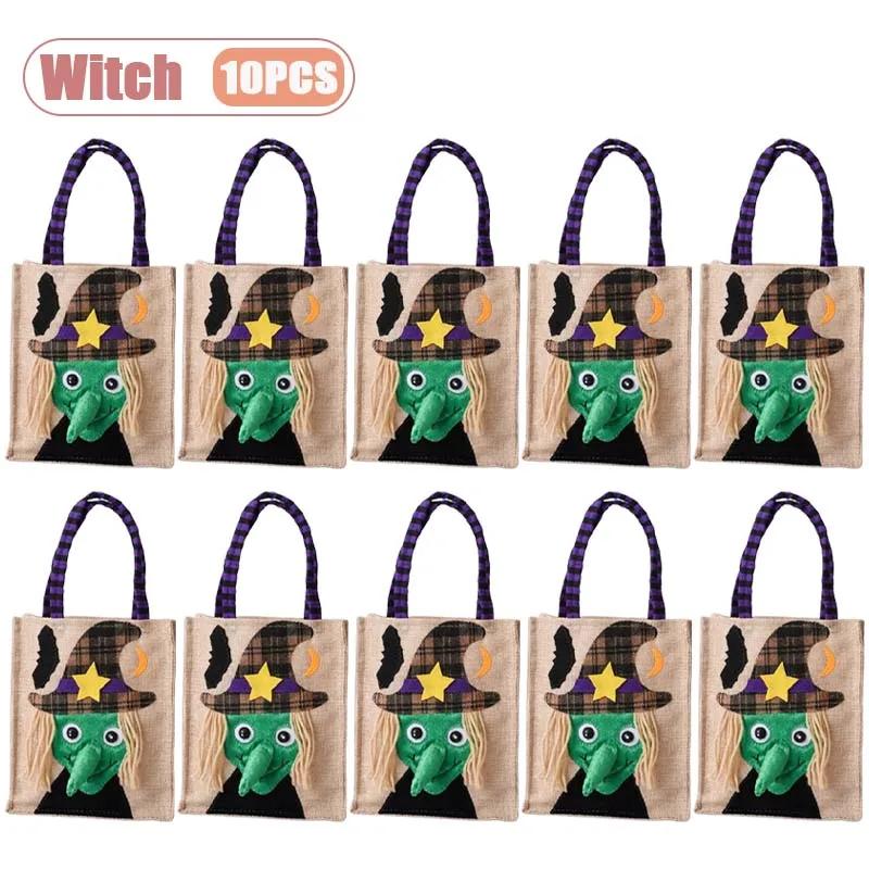 1-10PCS Halloween Treat Bags with Handles for Kids Candy Gift Supplies Party Favor Packaging Bag for Trick or Treat Decoration