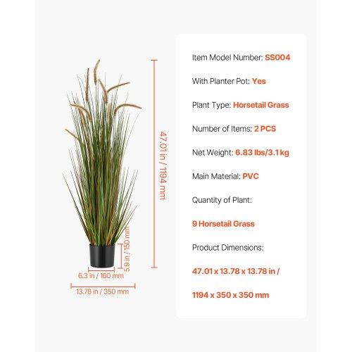 VEVOR Artificial Grass Plant, 2 Pack 1194mm Horsetail Reed Grass In Pot