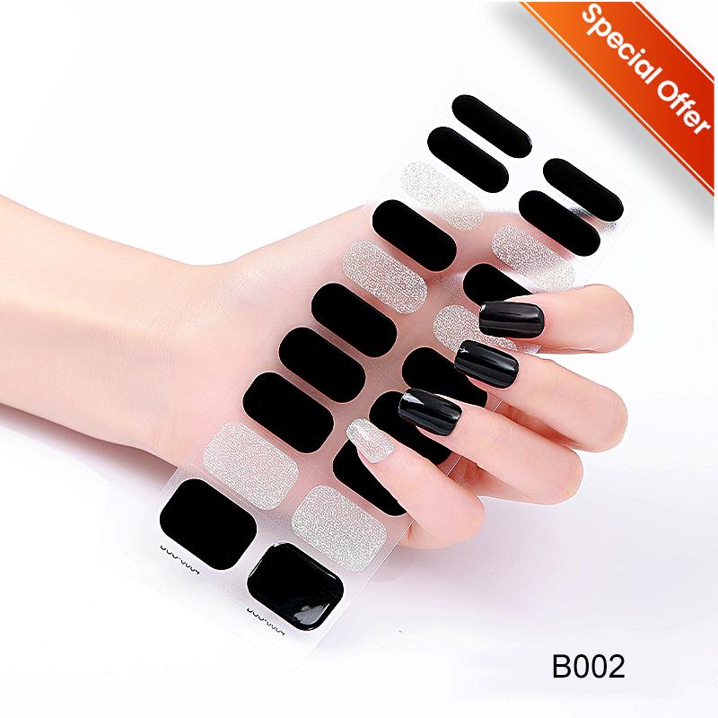 20Tips Gradient French Semi-cured Gel Nail Sticker UV Lamp Needed Full Cover Nail Gel Polish Wraps Manicure Press On Nails Decal