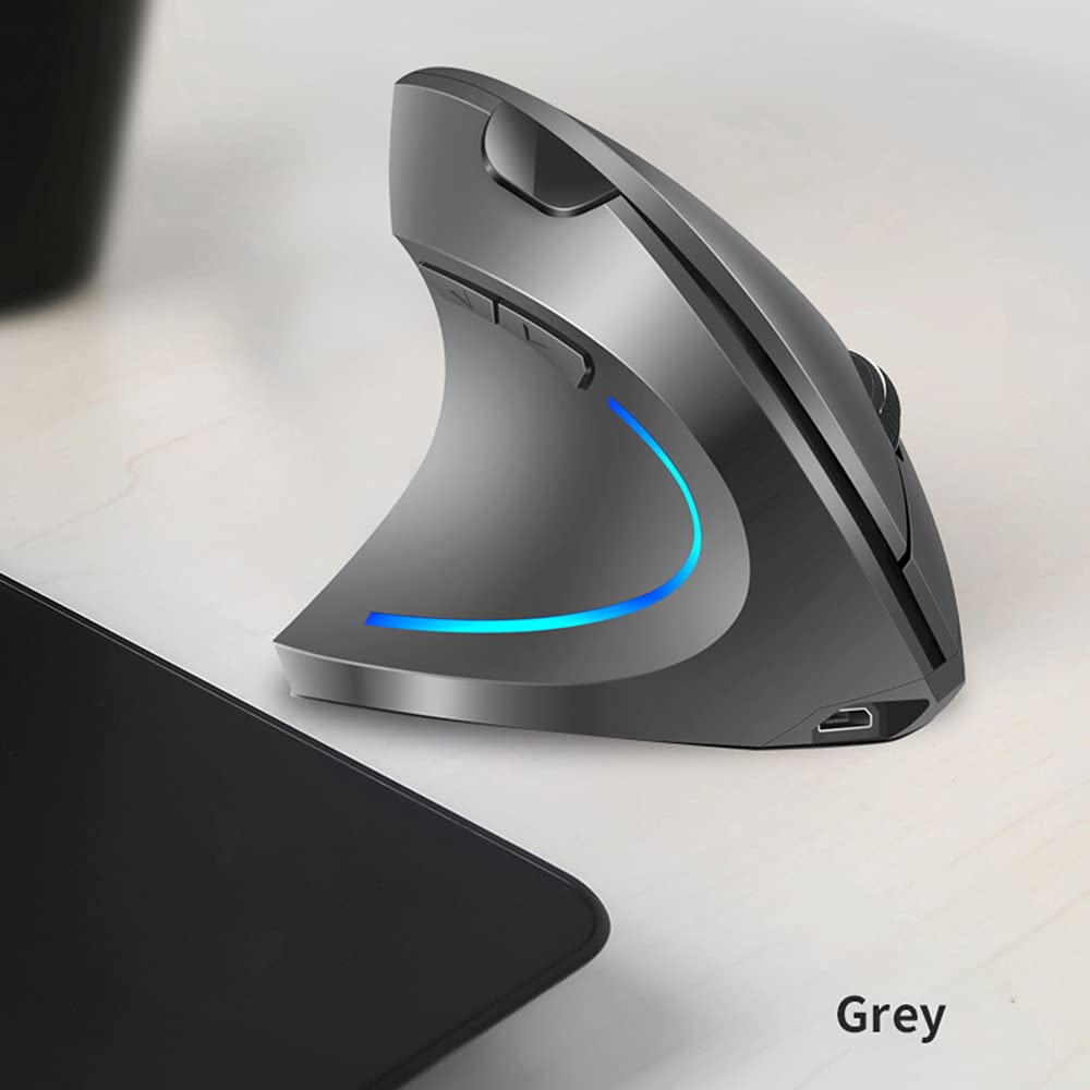 Vertical Mouse, 2.4G Rechargeable Upright Ergonomic Mouse with 3 Adjustable DPI Levels, RGB Fluorescent Light, Plug-in & Play, Gray