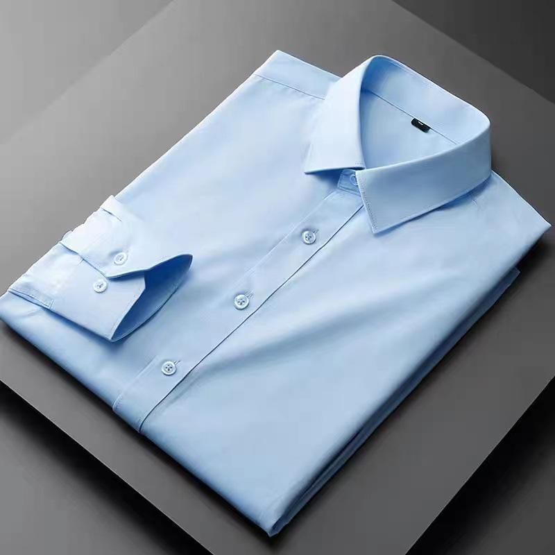 Men's Professional Slim Fit Long Sleeve Shirt - Iron-Free, Solid Color, High-End Workwear for Spring, Summer, and Autumn.