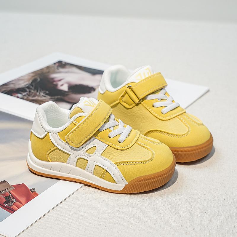Kids Yellow White Casual Velcro Strap Sneakers 21