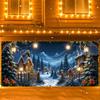 Christmas Garage Banner, Polyester Durable, Christmas Tree, Wooden House, String Light Pattern, Winter Celebration Party