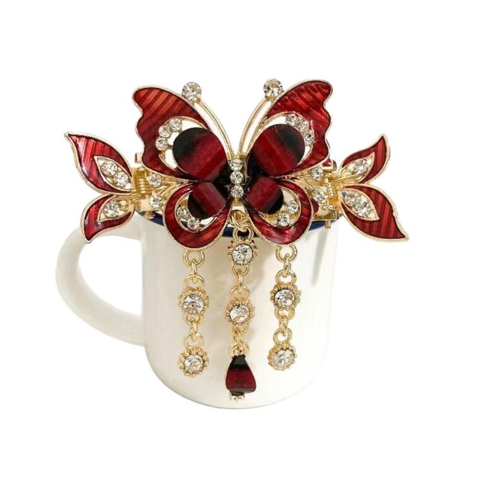 Elegant Ethnic Rhinestone Tassel Hair Claw Clip