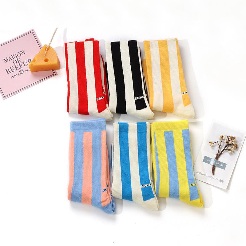 Women's Spring and Autumn Cotton High Quality Small Vertical Stripe Socks