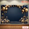 1-piece, 2D Flat, Navy Blue and Gold Birthday Backdrop, Perfect for Birthday Celebrations At Home, In a Studio, or Outdoors. (ws