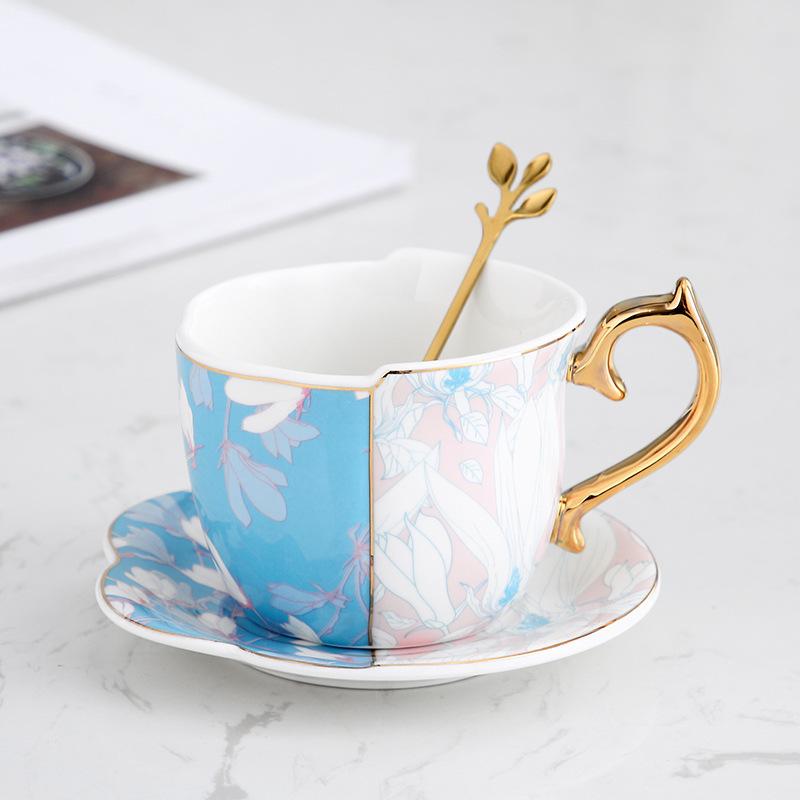Nordic Pastoral Style British Ceramic Coffee Cup Saucer Set Ins Creative Black Tea Cup Gold Hand Afternoon Tea Cup Saucer