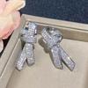 925 Sterling Silver Bow Stud Earrings for Women Sparkling Crystal Cubic Zirconia Temperament Accessories Female Jewelry