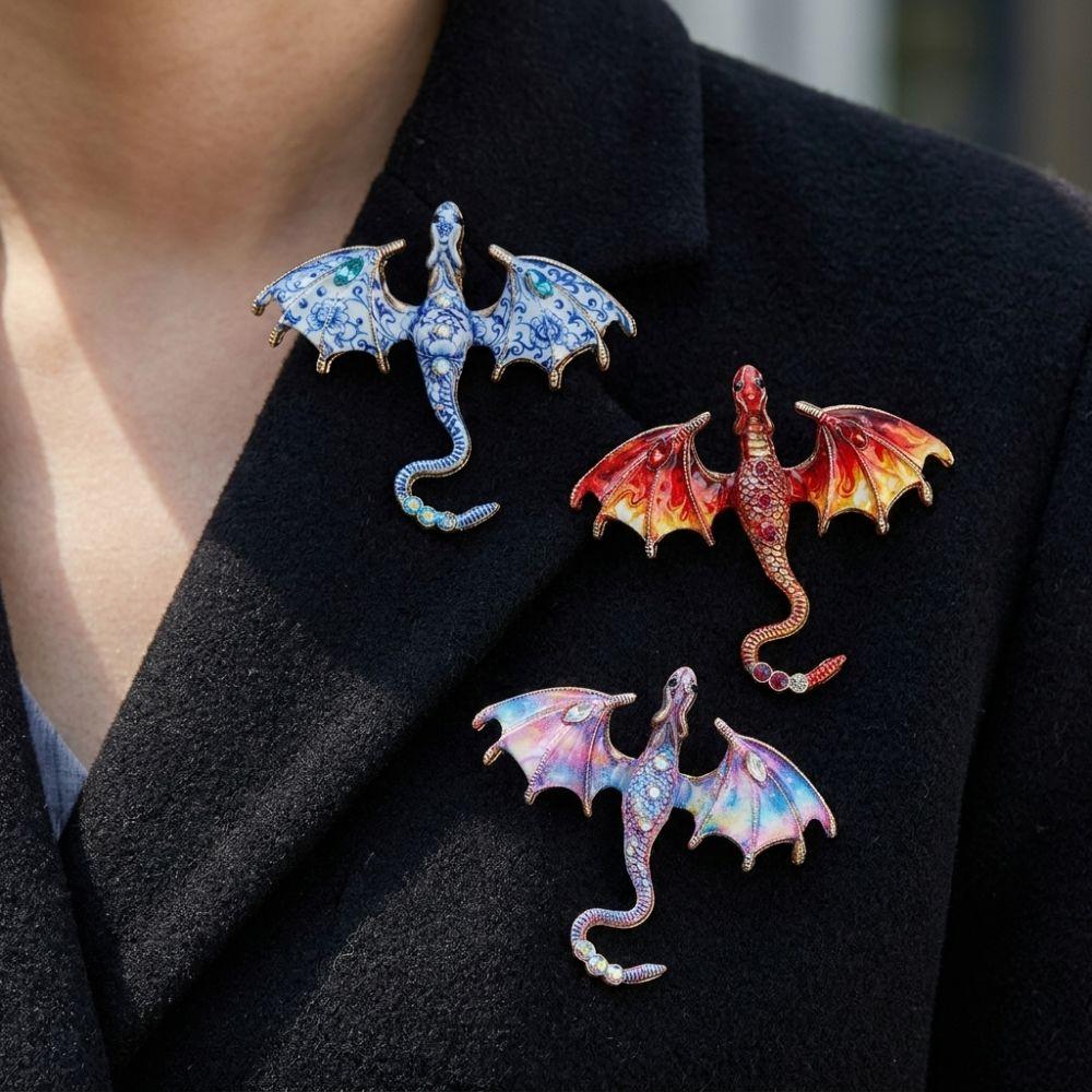 Colorful Rhinestone Enamel Flying Dragon Brooch Luxury Suit Lapel Pin  Home Decoration Gift