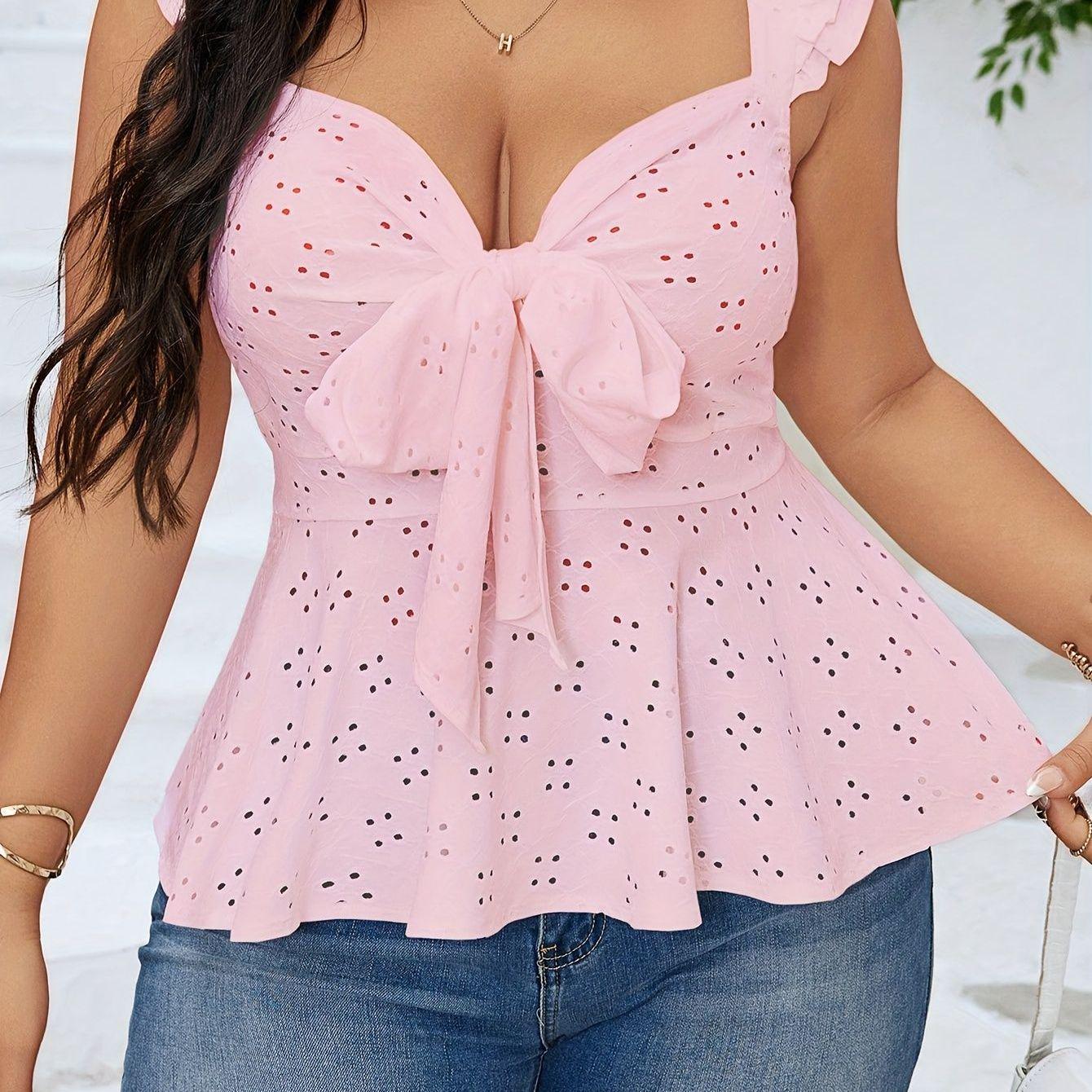 Plus Size Women s Sleeveless Ruffle Keyhole Top L
