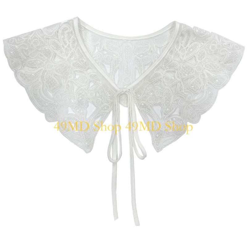 49MD Embroidered Shawl Wrap Detachable Collar Vintage False Collar Dress Faux Collar