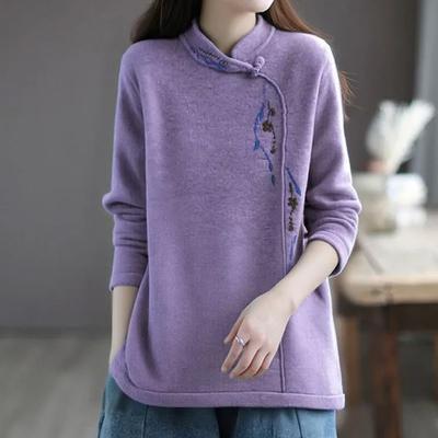 Top for Women Autumn Winter Thickened  Large Size Loose Long Sleeve Casual Embroidered Top