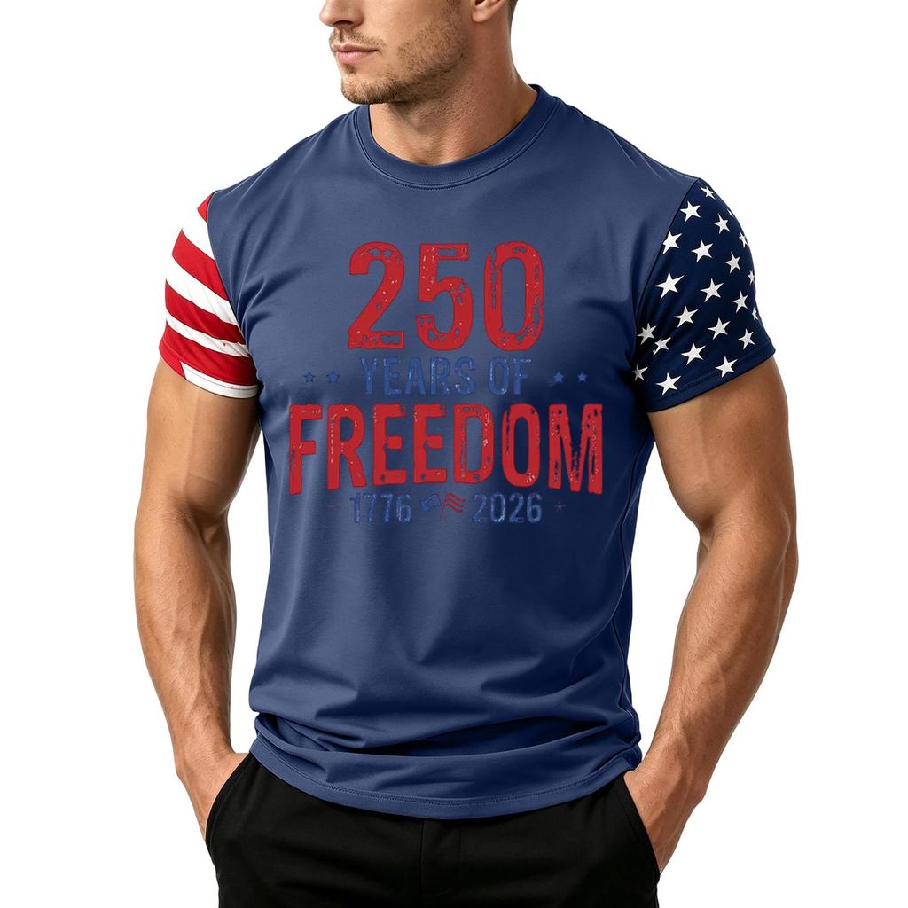 Men's Independence Day Flag Print Short Sleeve T-Shirt, Loose Casual Daily Summer Tops
