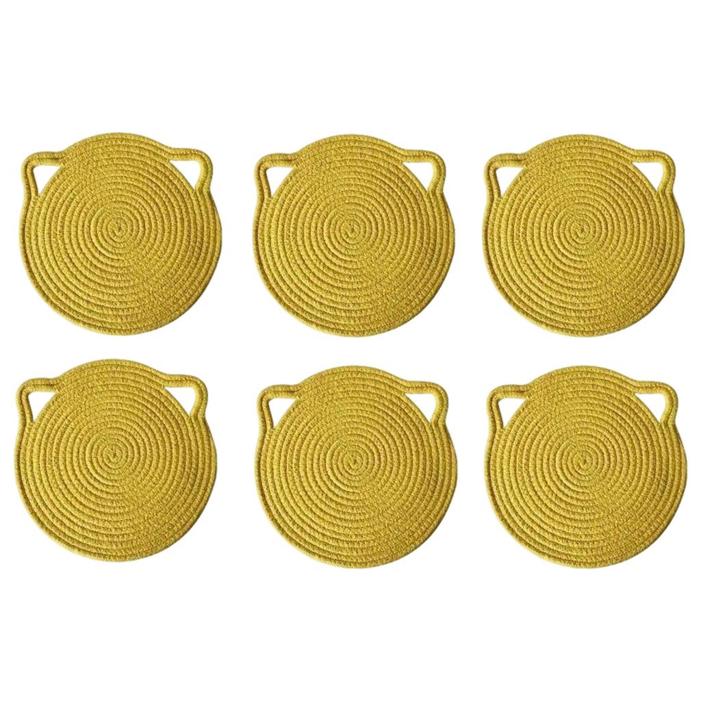 6Pcs Heat Resistant Table Mats with Cute Cats Ear Design for Pot and Bowls Washable Fabric Braided Cotton Cup Coasters