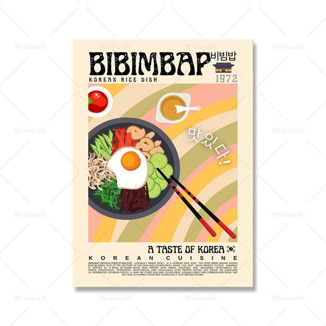Gimbap Kimchi Bibimbap Poster Vintage Korean Food Vintage Wall Art Picture Cooking Canvas Painting Modern