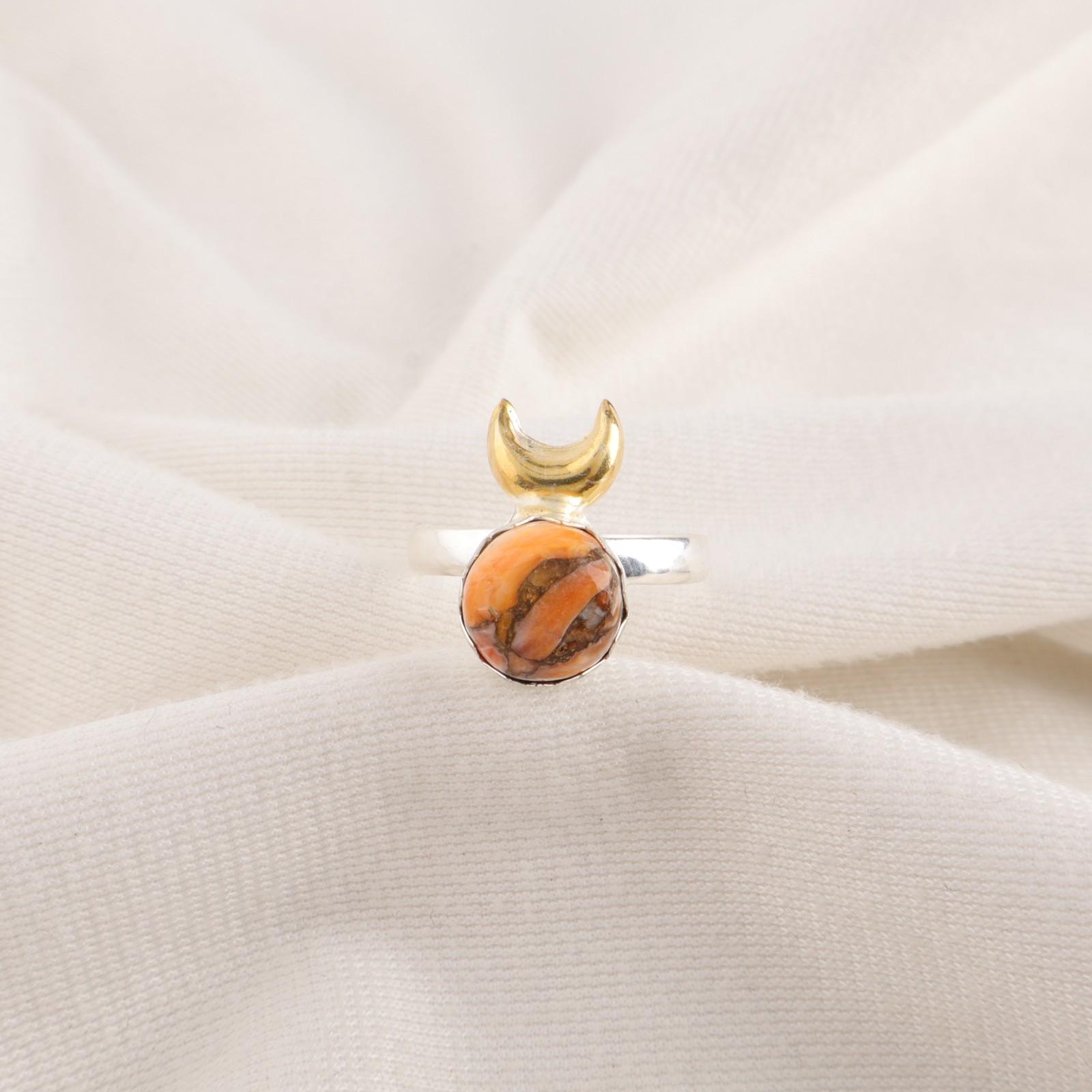 

Натуральная оранжевая медная бирюза 925 проба стерлингового серебра декабрьское кольцо в стиле бохо для ношения в комплекте RR-58-42 15