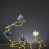 Natural Crystal Stone Branches Golden Bird Metal Branch Sculpture Golden Tree Metal Figurine Room Decoration Accessories