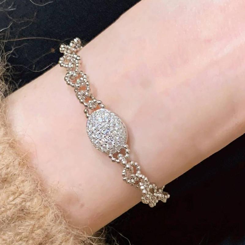 

Fashion Trend silver 925 Sparkling Star Full Diamond Elliptical bracelet for women Light Luxury glossy Chain bangles Jewelry 17-20cm серебряный