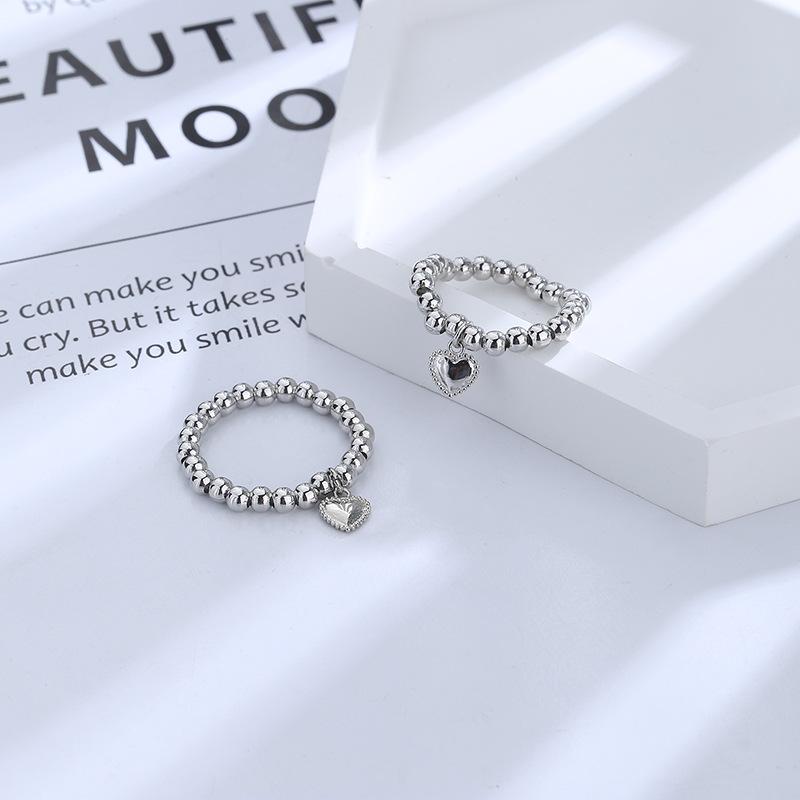 Hand-Woven Love Beaded Ring Fashion Women Men Stainless Steel Round Ball Bead Adjustable Retro Rings Jewelry