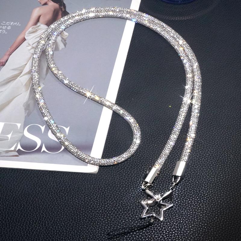 1 szt. 70CM Sznurek do telefonu Luksusowy brokatowy sznurek z cyrkoniami i kryształkami Anti-lost Wiszący na szyi kryształowy pasek na nadgarstek do telefonu komórkowego