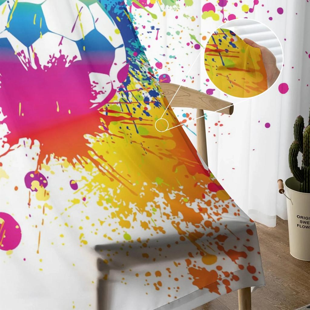 Bunte Fußball-Farbkunst-Fußball-Tüll-Vorhänge für Wohnzimmer-Dekoration, Fenstervorhang für Schlafzimmer, Voile-Organza-Vorhänge