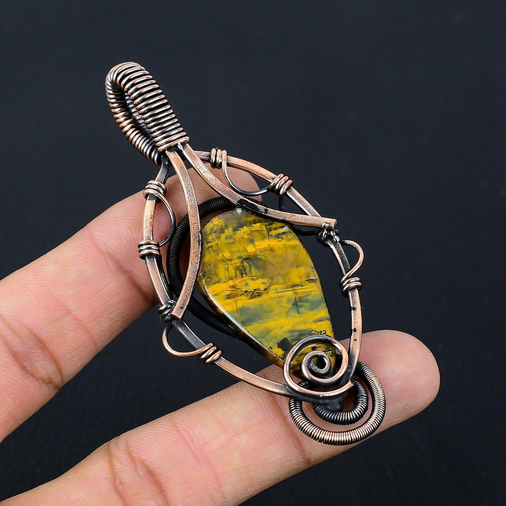 Neelite Gemstone Pure Copper Wire Wrapped Handmade Pendant Jewelry For Gift