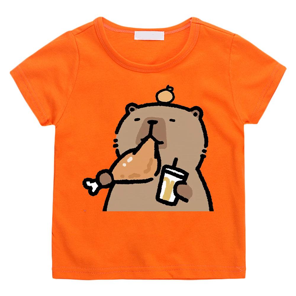 Anime Print Capybara Cartoon T-shirt Kawaii Cute Tee-shirt Casual 100%Cotton CartoonPrint Short Sleeve Tshirt Camisetas Children
