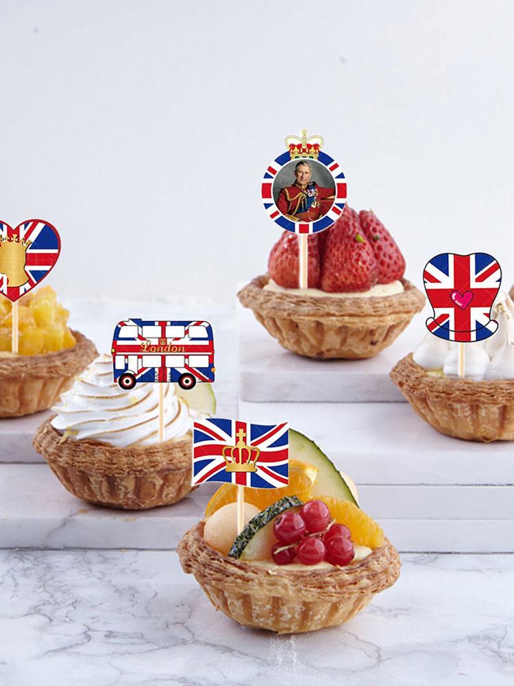 Small Mini Stick Cupcake Toppers Multi-shape King Charles Coronation Party Decorations 10ft Long for Party Hanging Decoration