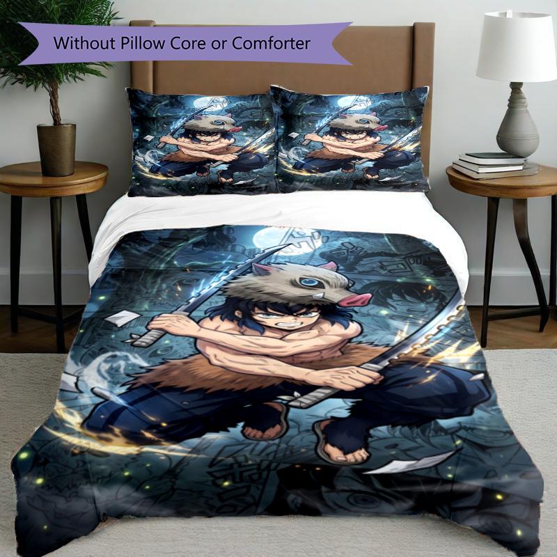 3pcs Duvet Cover Set (1*Duvet Cover + 2*Pillowcase, Without Core), Demon Slayer Print Bedding Set, Bedroom Decor, All‑Season, Gift