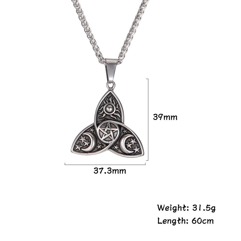 New Retro Nordic Celtic Triangle Knot Star Moon Sun Necklace Triangle Knot Pendant