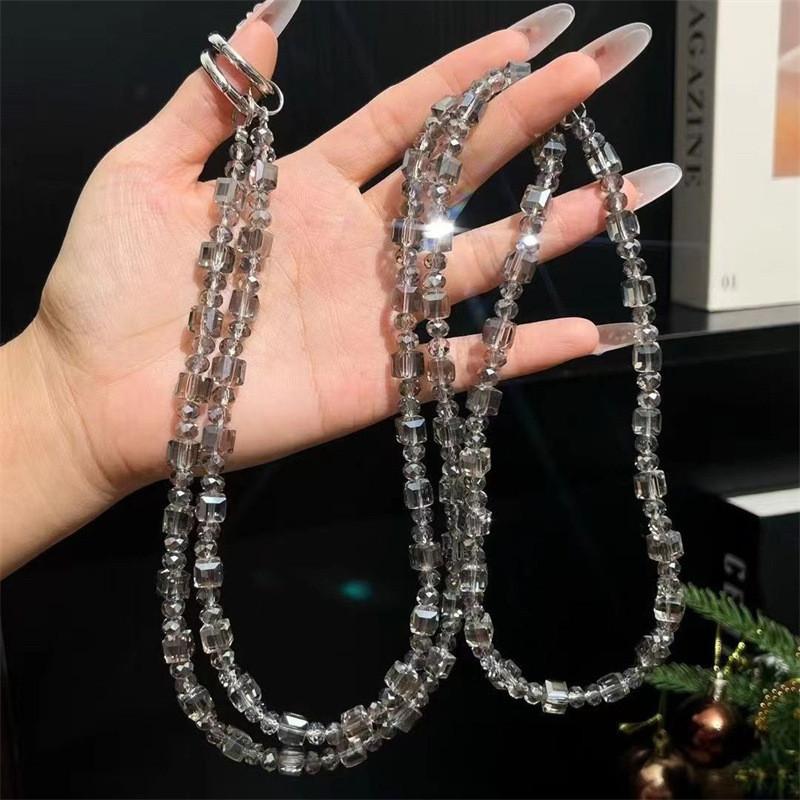 Fashion Water Crystal Cube Phone Chain With Handmade Beads For Women And Men