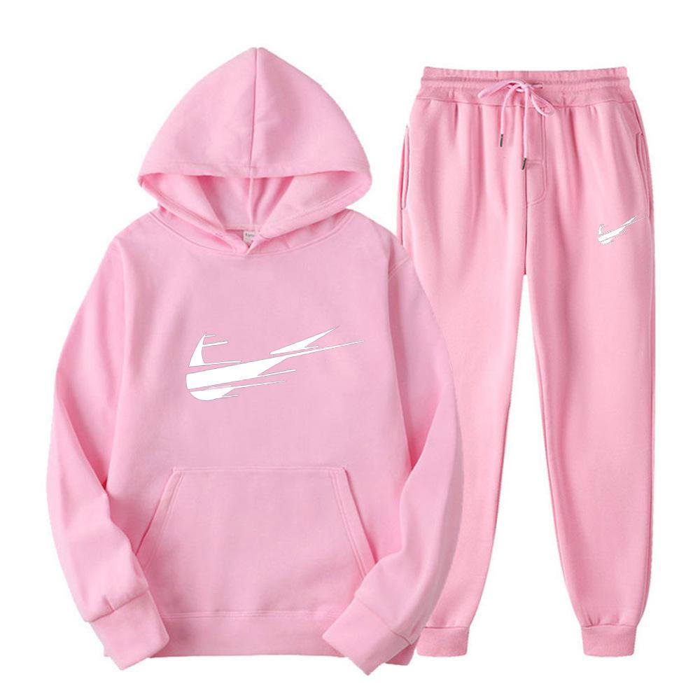 Suéter de fleece cruzado para homens e mulheres, dois conjuntos esportivos casuais, moletom com capuz de marca da moda, calças de moletom estampadas
