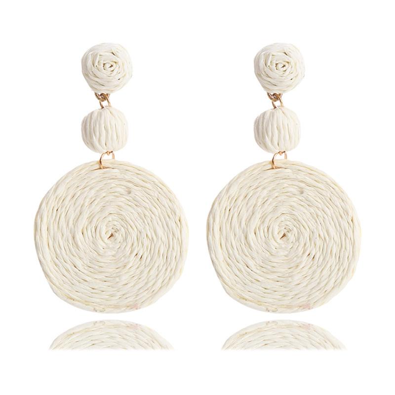 1 Pair European and American Style Bohemian Raffia Earrings Round Multicolor Earrings Summer Beach Holiday Accessories 1