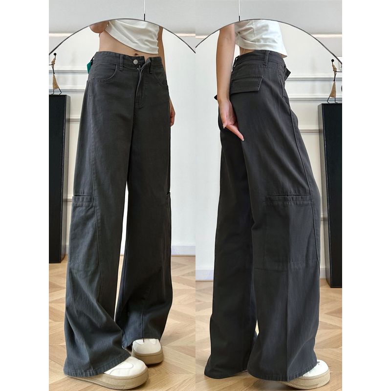 

Gray Wide-Leg Cargo Pants for Women, New Spring Style for Plus-Size Girls, Pear-Shaped Body, High-Waisted, Loose Fit, Slimming Casual Pants Gray 4XL(Suggestion 90-100kg)
