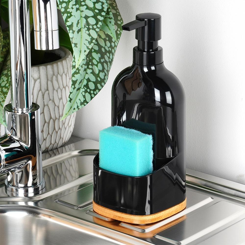Kitchen Dishwashing Liquid Dispenser Sponge Container Scourer Black for Sink