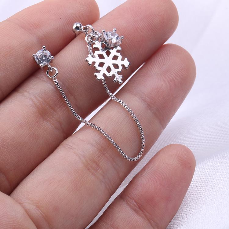 Sterling Silver Korean Snowflake Diamond Thread Earrings