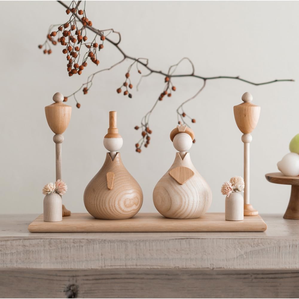 Bcbasics Original Set Box Vase Wooden Hina Doll Set Compact Tabletop Natural Wood Doll Decoration for Storage Stylish Interior Decor by Lemi Toys
