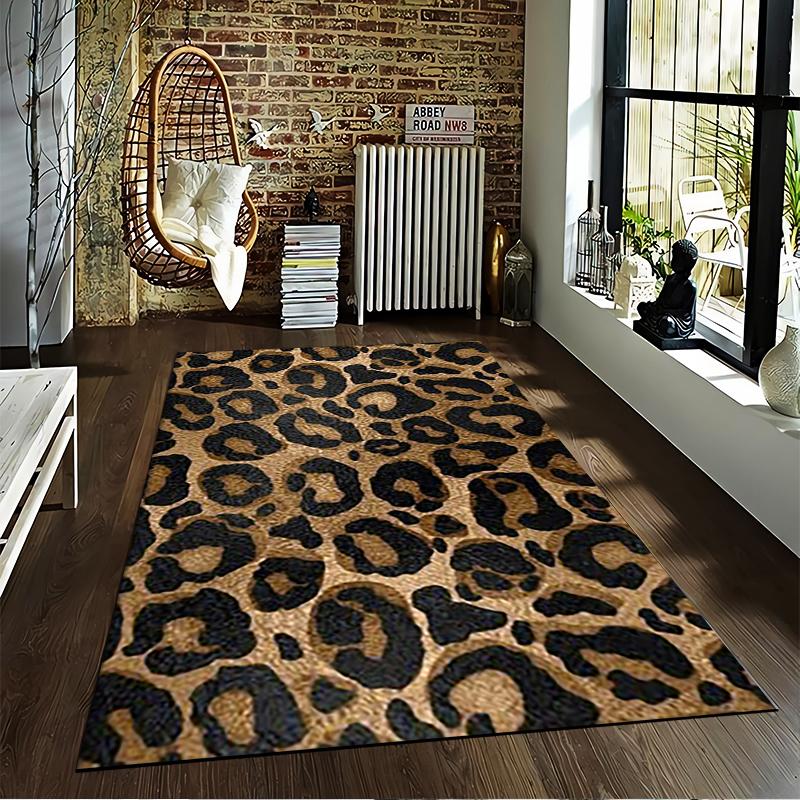 Leopard Print Carpet, Brown and Black Animal Pattern Floor Mat Decor Suitable for use as an anti-slip for living room bedroom sofas
