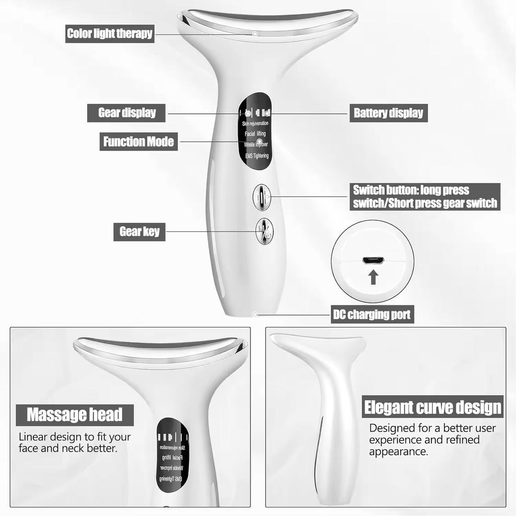 Portable EMS Neck Massager V-Line Shaping Double Chin Removal LED Microcurrent Facial Massager Anti Wrinkle Skin Care Tools