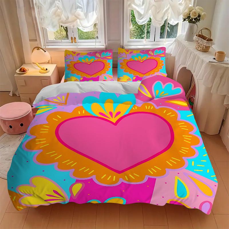 3pcs Heart Print Bedding Set, Ideal for Home Use, Suitable for Bedroom Decor (1*Duvet Cover + 1/2*Pillowcases, No Core) Yy250821205