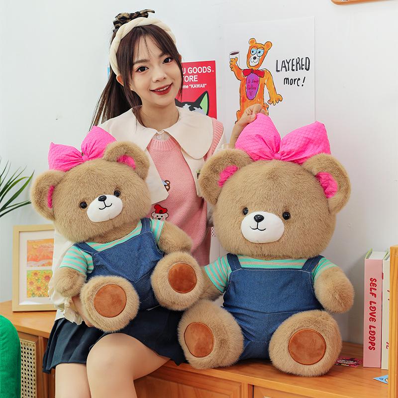 Pink Bow Fifi Bear Plush Doll - Cute Cartoon Animal Toy for Birthdays and Hugs